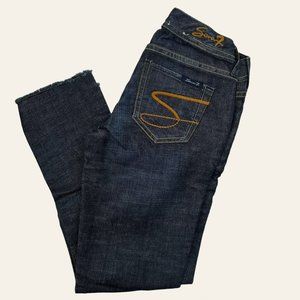 Seven7 Skinny Jeans Dark Wash Denim Size 25 Frayed Hems Indigo